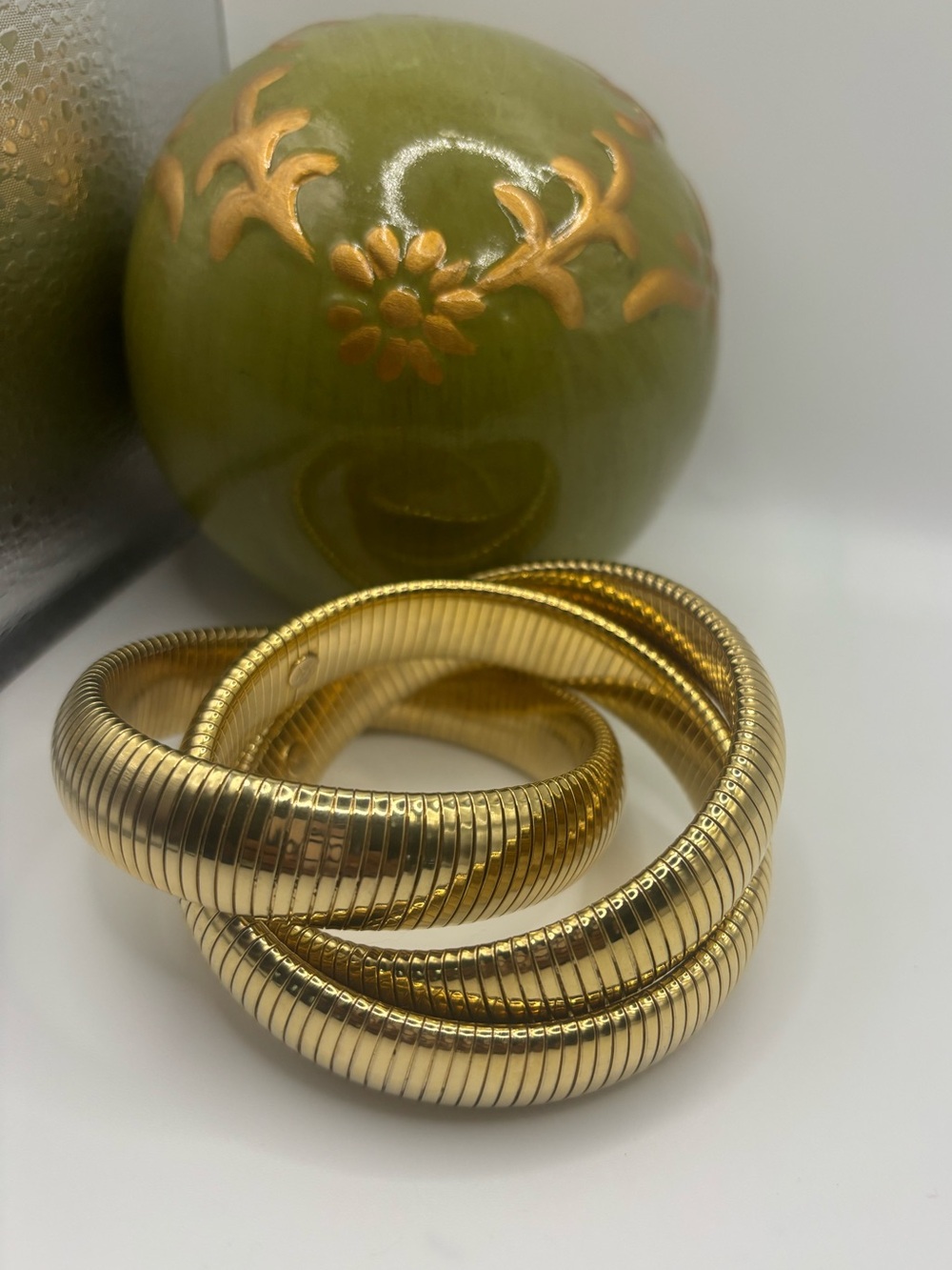 Marshal Metals Chunky Ribbed 3 Interlock Flexible Vintage Bracelet